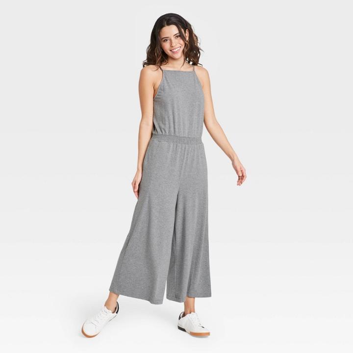 Women's Sleeveless Smocked Cinched Jumpsuit - A New Day Heather Gray