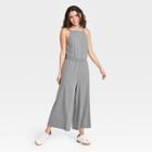 Women's Sleeveless Smocked Cinched Jumpsuit - A New Day Heather Gray