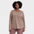 Women's Plus Size Drop Shoulder Long Sleeve T-shirt - All In Motion Green Heather