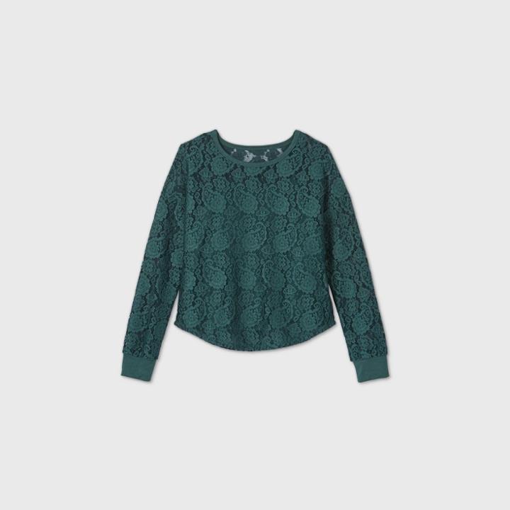 Girls' Long Sleeve Lace T-shirt With Cami - Art Class Green