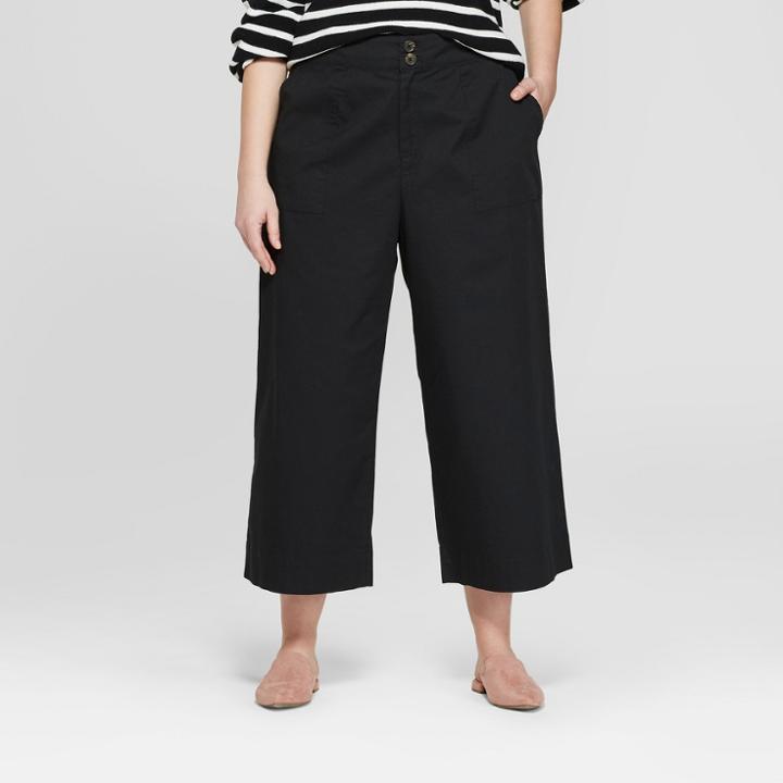 Women's Plus Size Wide Leg Crop Trouser - Ava & Viv Black