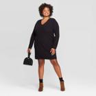 Women's Plus Size Long Sleeve V-neck Sweater Dress - A New Day Black X