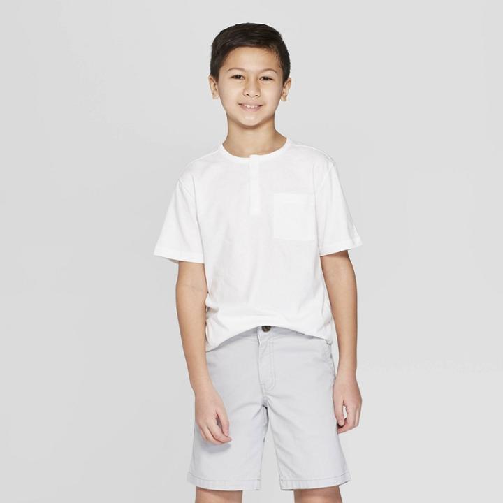 Boys' Knit Short Sleeve Henley Shirt - Cat & Jack White