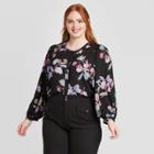 Women's Plus Size Floral Print Balloon Long Sleeve Round Neck Blouse - Who What Wear Black 2x, Women's,