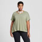 Women's Plus Size Mixed Media Short Sleeve T-shirt - Ava & Viv Olive Floral Print X, Green