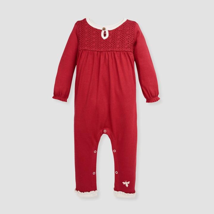 Burt's Bees Baby Baby Girls' Organic Cotton Crochet Lace Jumpsuit - Red