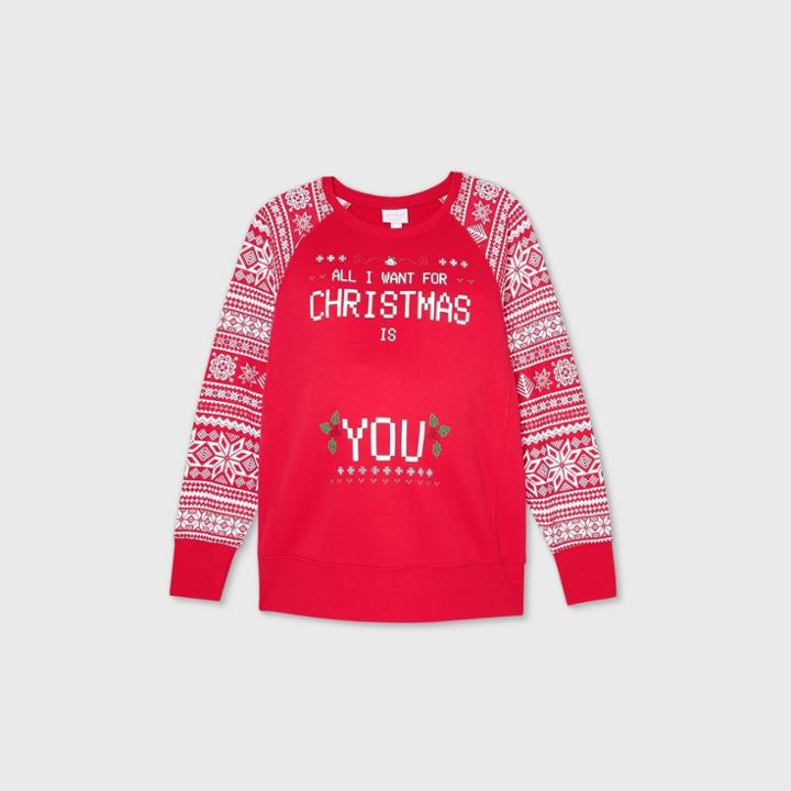 Maternity Ugly Xmas All I Want For Christmas Is You Sweatshirt - Isabel Maternity By Ingrid & Isabel Red