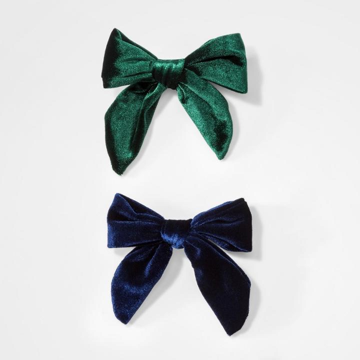 Girls' 2pc Velvet Bows Metal Barrettes - Cat & Jack Green