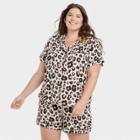 Women's Plus Size Beautifully Soft Short Sleeve Notch Collar Top And Shorts Pajama Set - Stars Above