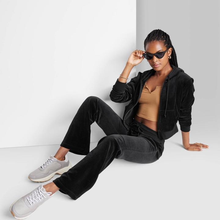 Women's Low-rise Velour Flare Pants - Wild Fable Black Xxs