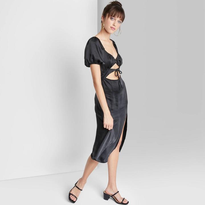Women's Puff Short Sleeve Cut Out Dress - Wild Fable Black