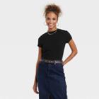 Women's Short Sleeve Ribbed T-shirt - A New Day Black