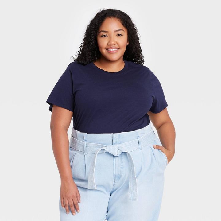 Women's Plus Size Short Sleeve T-shirt - A New Day Navy