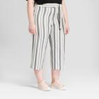 Women's Plus Size Striped Wide Leg Crop Pants - Ava & Viv Gray/white