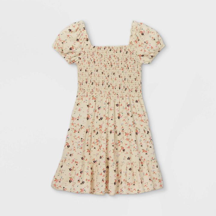 Girls' Smocked Short Sleeve Dress - Art Class Ivory