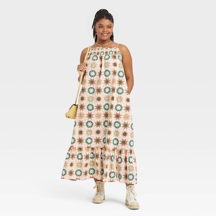 Women's Plus Size Sleeveless Tiered Dress - Universal Thread Cream Ikat