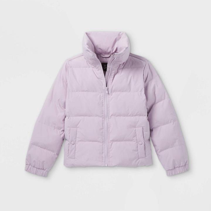 Girls' High Neck Cropped Puffer Jacket - Art Class Purple