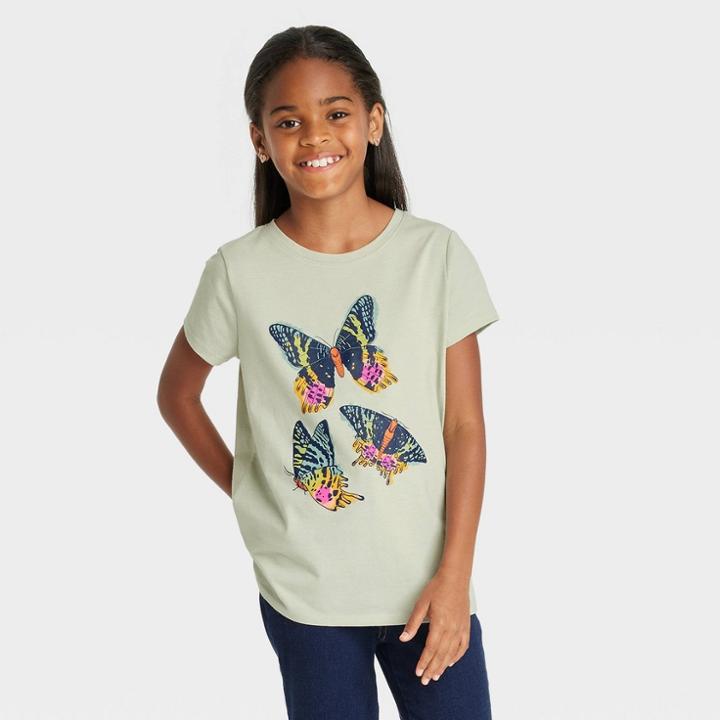 Girls' 'butterflies' Short Sleeve Graphic T-shirt - Cat & Jack Army Green