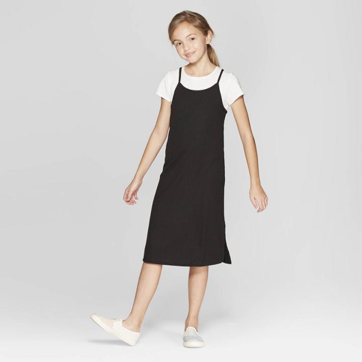 Girls' Short Sleeve Long Dress - Art Class Black