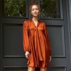 Women's Long Sleeve Babydoll Dress - A New Day Rust