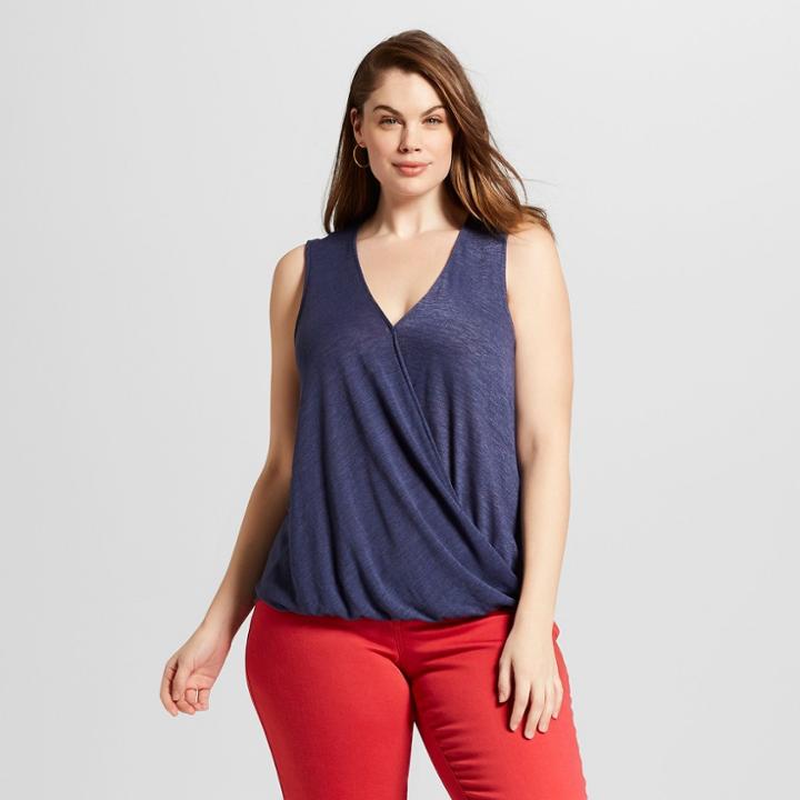 Women's Plus Size Wrap Front Tank - Universal Thread Blue X