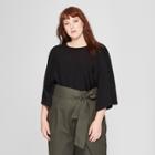Women's Plus Size 3/4 Dolman Sleeve Boat Neck Pullover Sweater - Prologue Black
