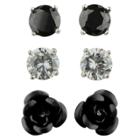Target Cubic Zirconia Studs And Flower Earrings Set Of 3 - Black,