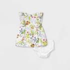 Baby Girls' Floral Gauze Shoulder Ruffle Dress - Cat & Jack Fresh Cream Newborn, Ivory