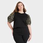 Women's Plus Size Puff Elbow Sleeve T-shirt - Who What Wear Black