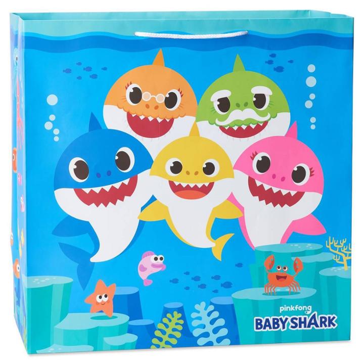 American Greetings Square Baby Shark Print Gift Bag