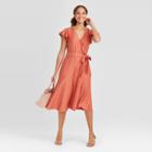 Women's Flutter Short Sleeve V-neck Wrap Maxi Dress - A New Day Light Red