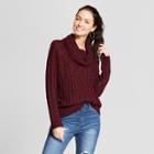 Women's Long Sleeve Cowl Neck Lace-up Back Sweater - Xhilaration Red Wine
