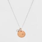Target Sterling Silver Disc With Love Cubic Zirconia Pendant Necklace - Rose Gold/silver