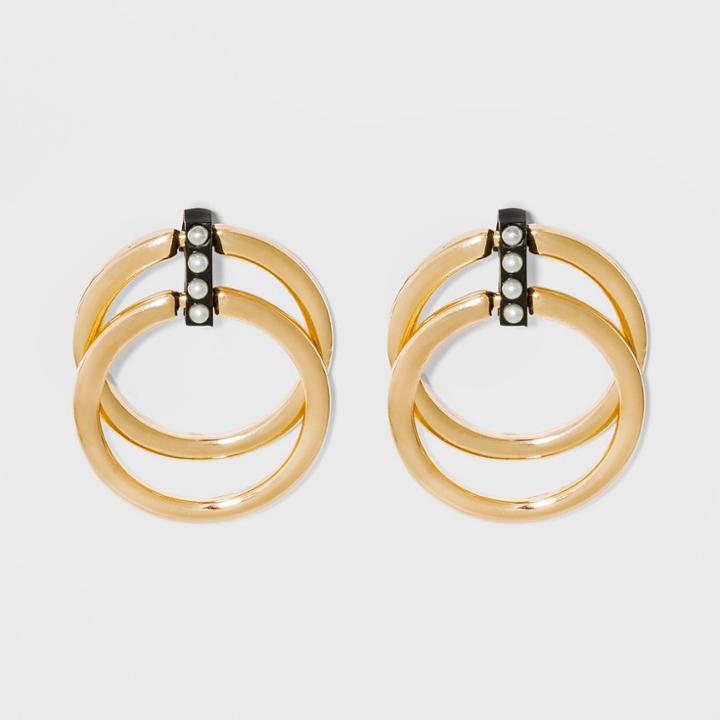 Open Hoop With Simulated Pearl Door Knocker Earrings - A New Day Gold