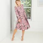 Women's Floral Print Long Sleeve Tie Waist Wrap Shirtdress - A New Day Purple