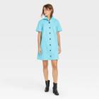 Women's Short Sleeve Button-up Trapeze Dress - Who What Wear Blue