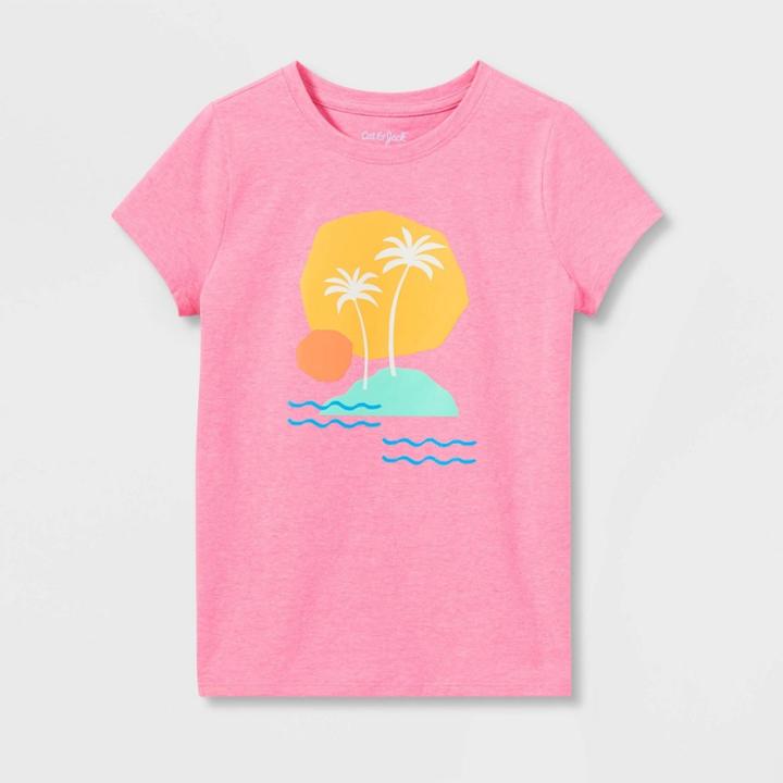 Girls' Beach Vibes Short Sleeve Graphic T-shirt - Cat & Jack Neon Pink