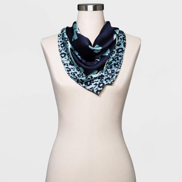 Women's Floral Print Scarf - A New Day Navy, Blue