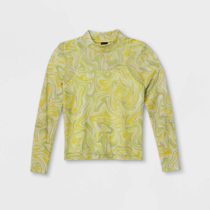 Girls' Mock Neck Long Sleeve Mesh Top - Art Class Yellow