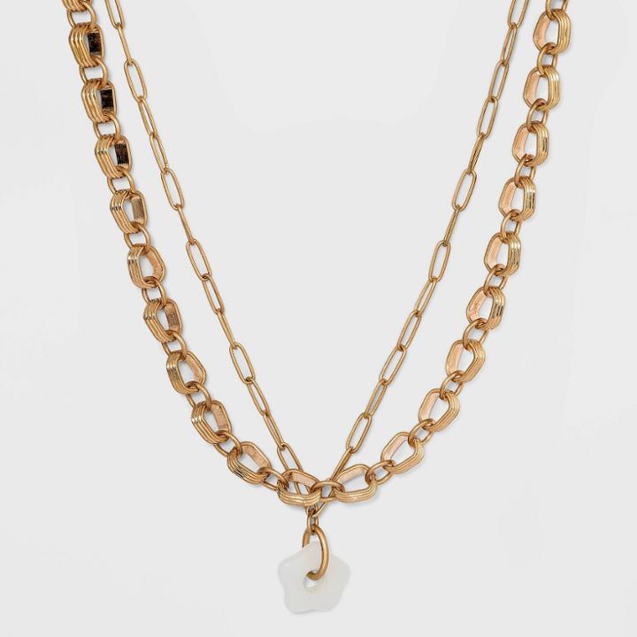 Natural Opal Semi-precious Charm Layered Chain Necklace - Universal Thread Ivory