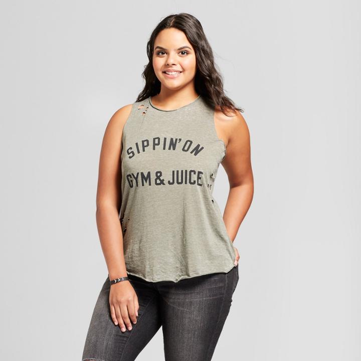 Women's Plus Size Sippin On Gym & Juice Destructed Graphic Tank Top - Grayson Threads - Green
