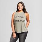 Women's Plus Size Sippin On Gym & Juice Destructed Graphic Tank Top - Grayson Threads - Green