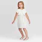 Mia & Mimi Toddler Girls' Polka Dot Dress With Faux Fur Shrug - White/gold 12m, Toddler Girl's