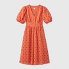 Women's Short Sleeve Eyelet Dress - A New Day Orange