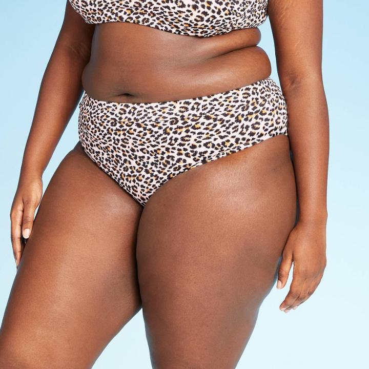 Women's Plus Size Cheeky High Waist Bikini Bottom - Xhilaration Animal Print 14w, Women's, Beige