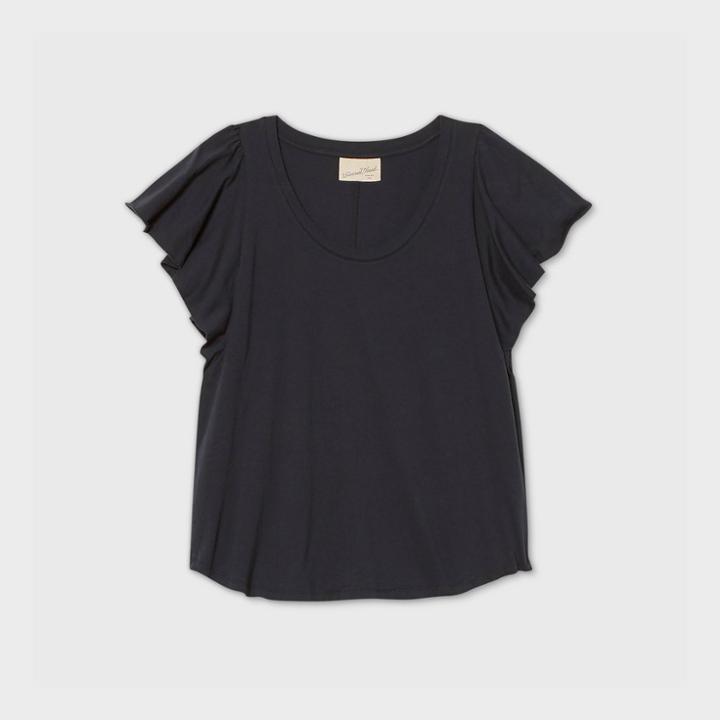 Women's Flutter Short Sleeve Scoop Neck T-shirt - Universal Thread Black