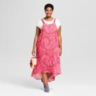 Women's Plus Size Swirl Print High-low Tie Back Sundress- Ava & Viv Pink X