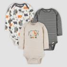 Gerber Baby Boys' 3pk Bears Long Sleeve Onesies - Off-white/gray/cream Newborn