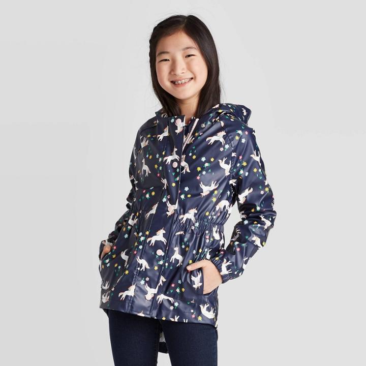 Girls' Unicorn Print Rain Coat - Cat & Jack Navy Xs, Girl's,