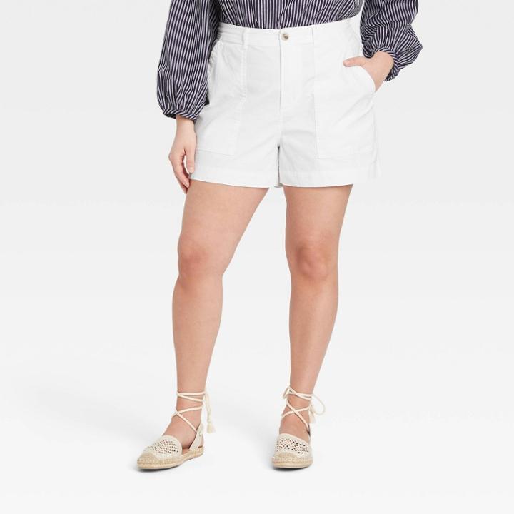 Women's Plus Size High-rise Utility Shorts - A New Day White